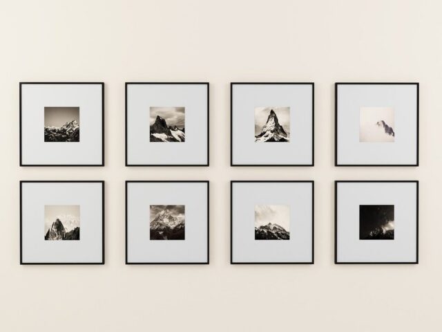 Pictures and mirrors hung